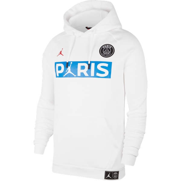 NIKE AIR JORDAN PSG PARIS SAINT-GERMAIN FLEECE PULLOVER HOODIE WHITE