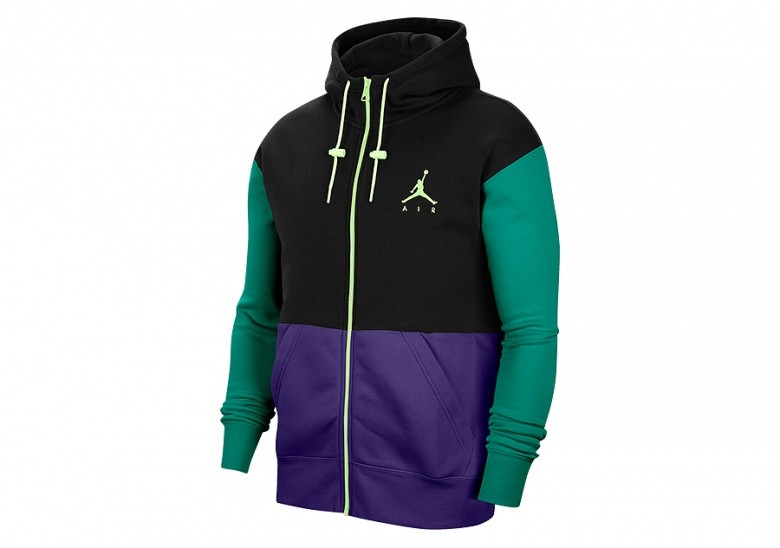 NIKE AIR JORDAN JUMPMAN AIR FLEECE FULL-ZIP HOODIE BLACK COURT PURPLE