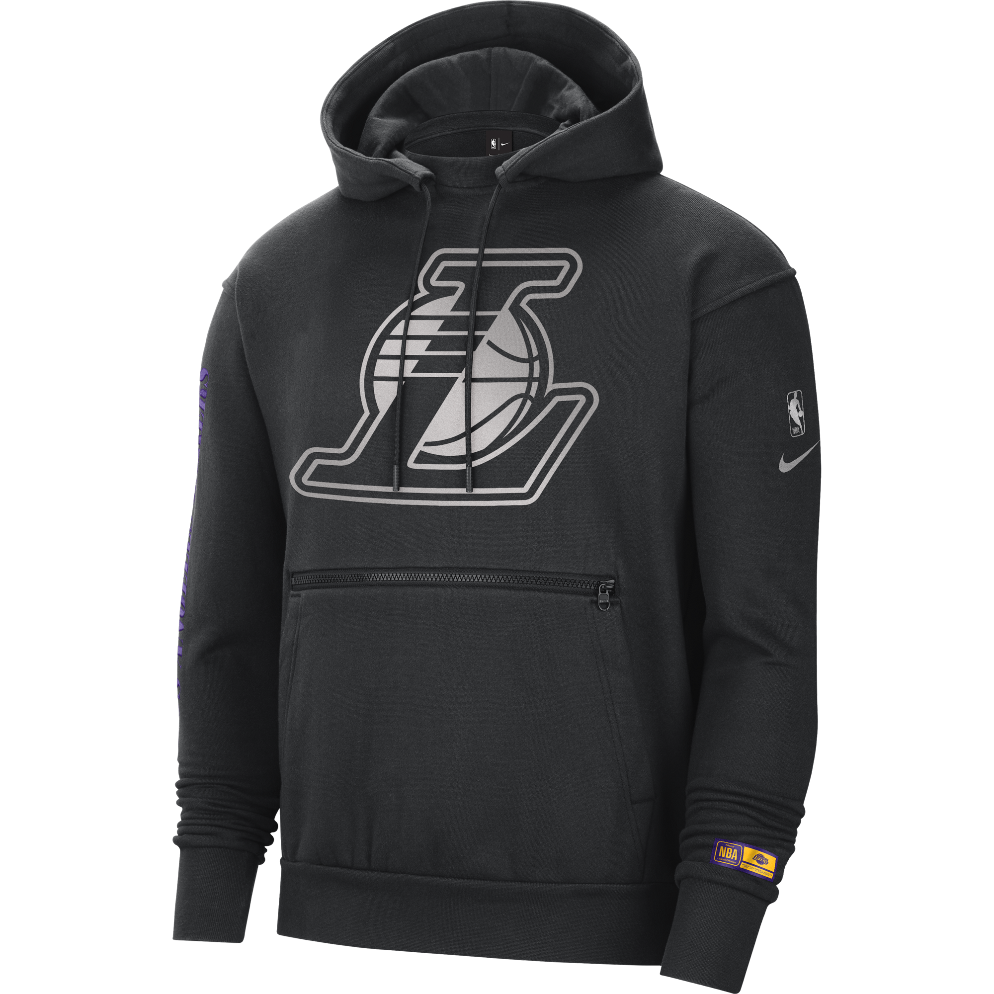 NIKE NBA LOS ANGELES LAKERS COURTSIDE CHROME PULLOVER HOODIE BLACK